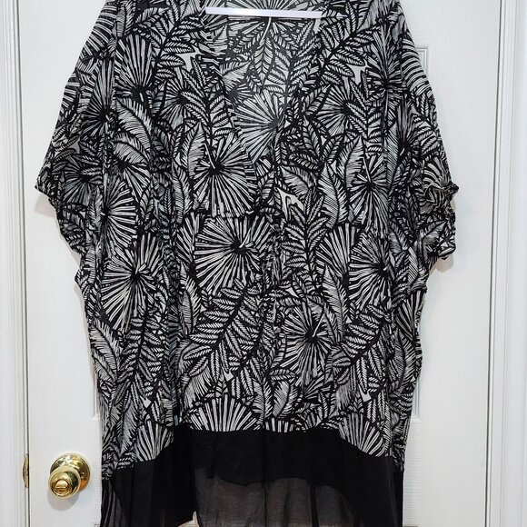 La Vie en Rose Aqua Women's Tunic Swimsuit Cover-up ~ Black and White ~ Size XL - Picture 2 of 6